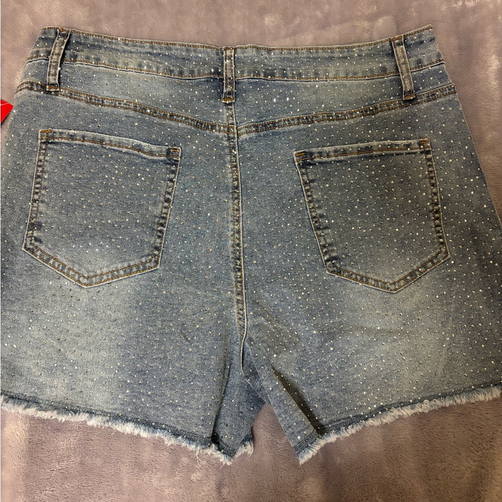Women's Blue Rhinestone Shorts - Picture 2 of 3